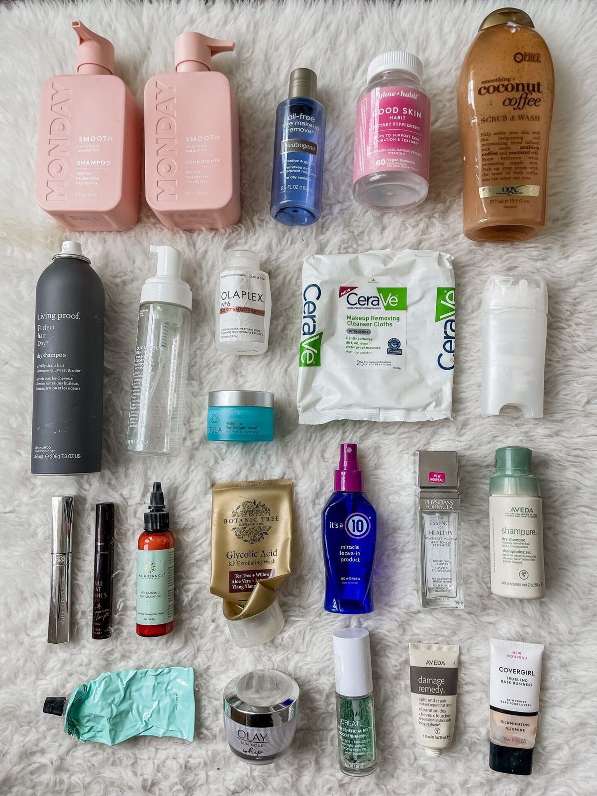 Beauty products laid out