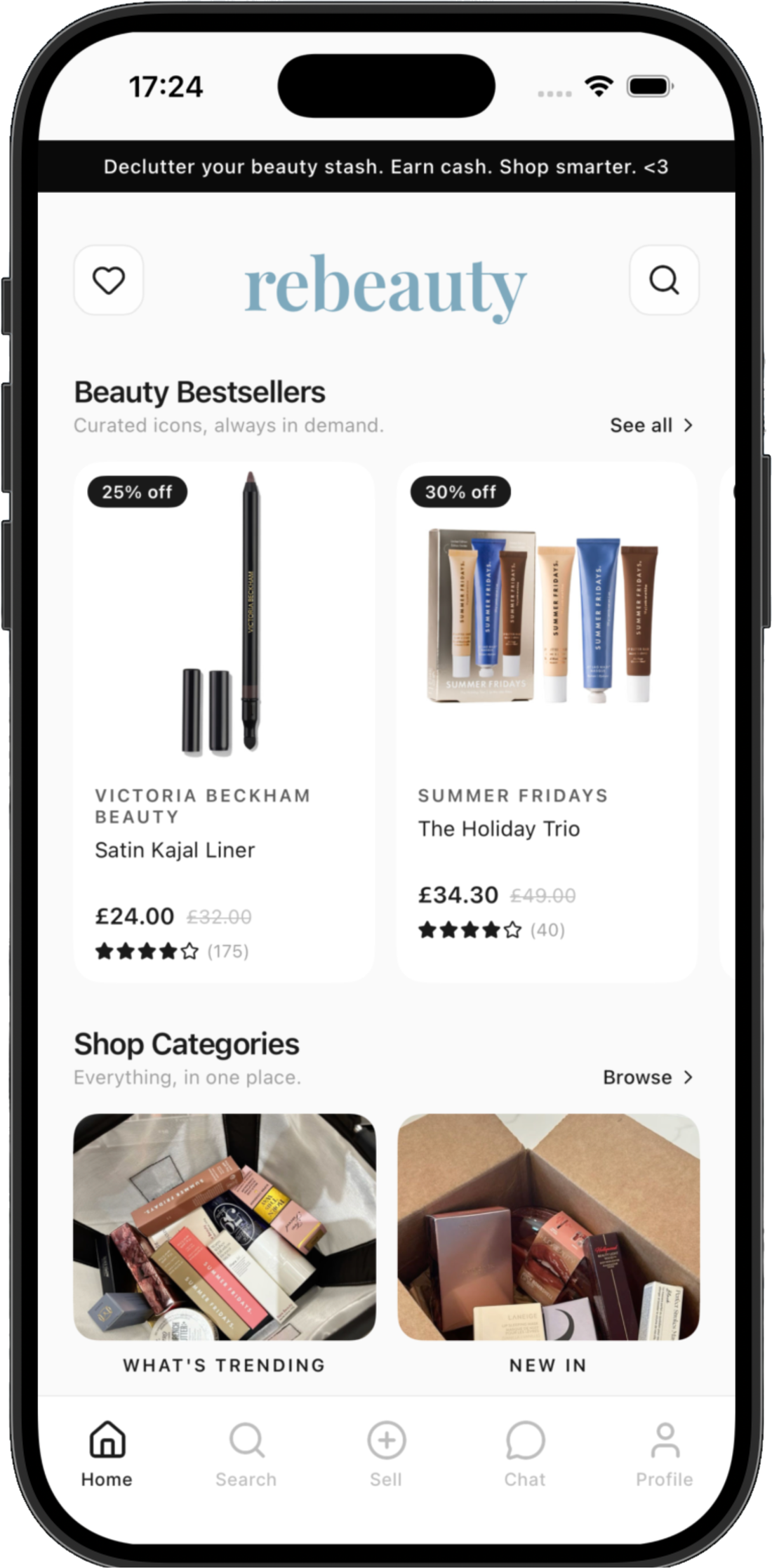 The rebeauty app showing beauty products for sale